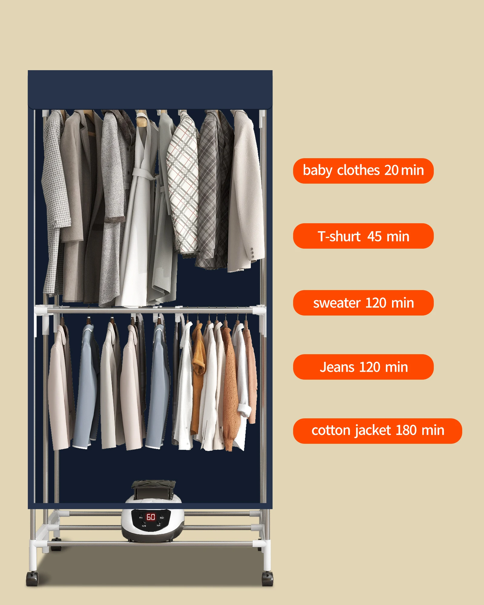 Portable Electric Clothes Dryer,220V-1500W Heated Clothes Airer, Heated Clothes Dryer with Timer, Electric Clothes Dryer