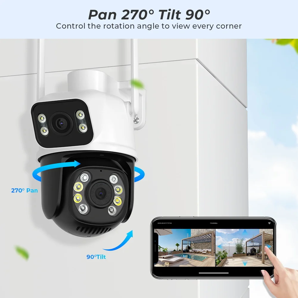 8MP Wireless IP Camera WIFI Outdoor CCTV PTZ Smart Home Security IR Cam IP66 4K