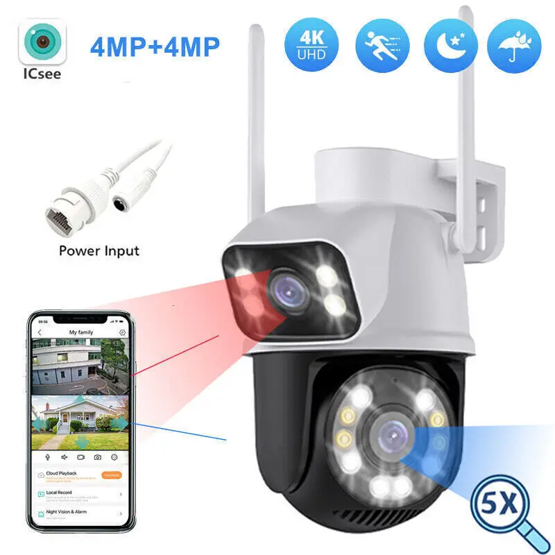 8MP Wireless IP Camera WIFI Outdoor CCTV PTZ Smart Home Security IR Cam IP66 4K