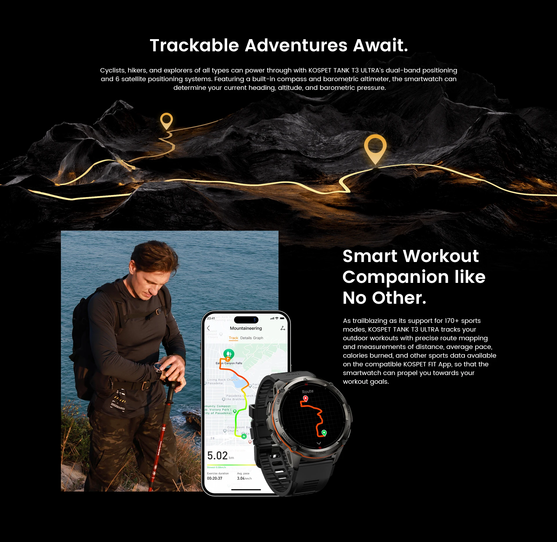 Original KOSPET TANK T3 Ultra Smart Watches For Men GPS Smartwatch Women 470mAh Electronic Fitness AMOLED AOD Bluetooth Watches