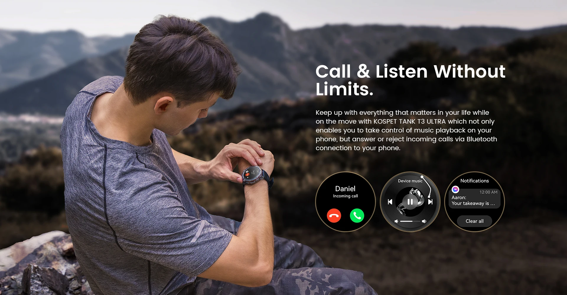 Original KOSPET TANK T3 Ultra Smart Watches For Men GPS Smartwatch Women 470mAh Electronic Fitness AMOLED AOD Bluetooth Watches