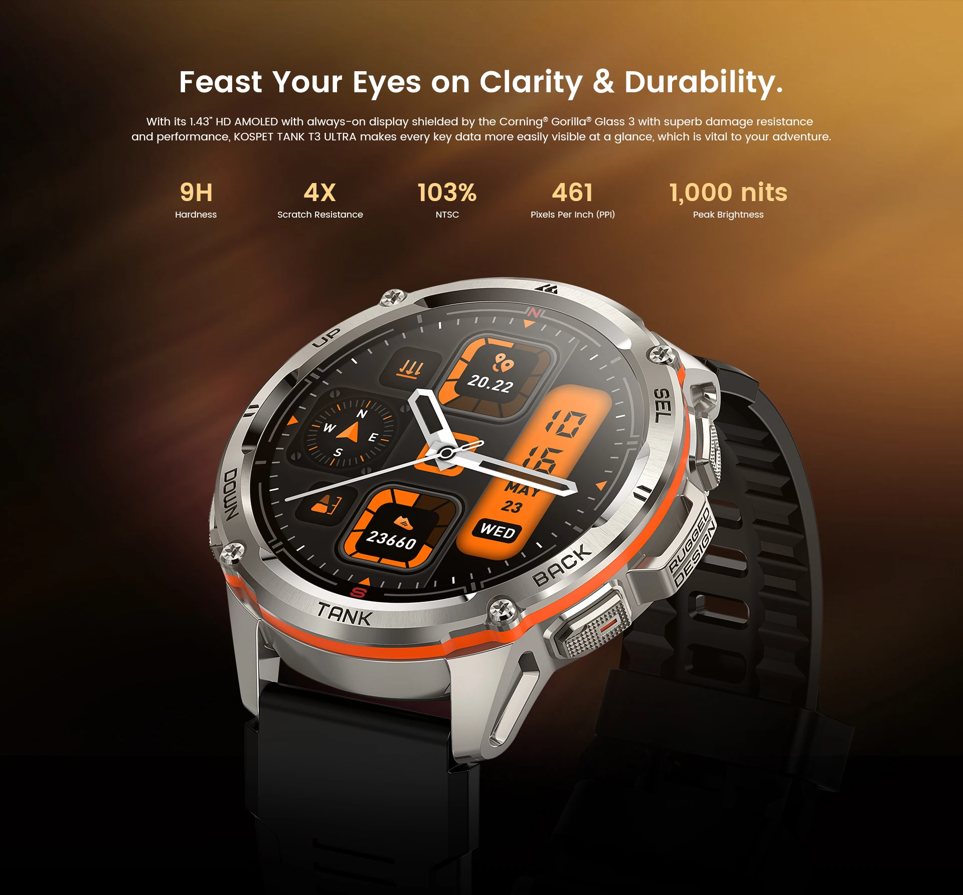 Original KOSPET TANK T3 Ultra Smart Watches For Men GPS Smartwatch Women 470mAh Electronic Fitness AMOLED AOD Bluetooth Watches