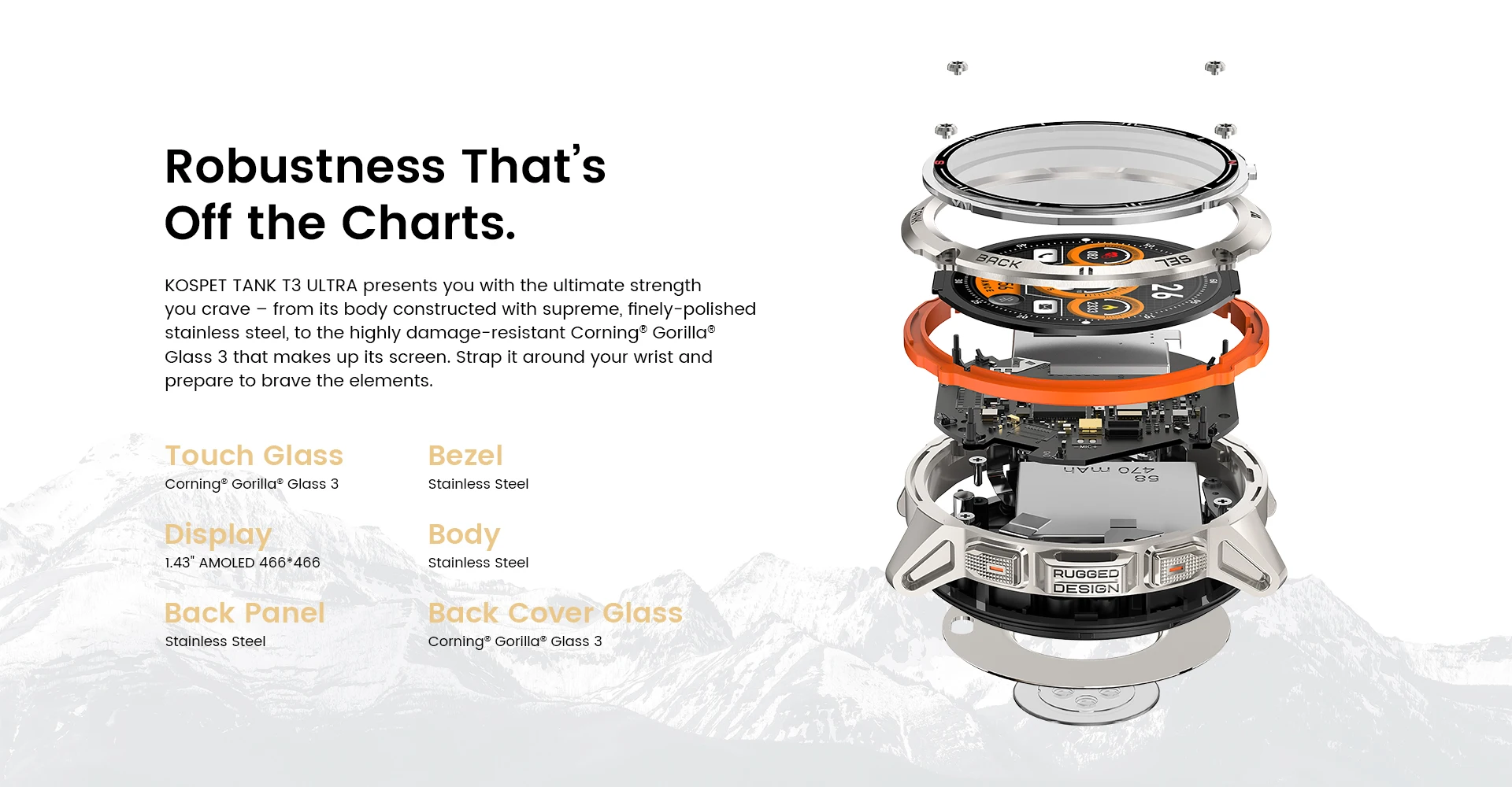 Original KOSPET TANK T3 Ultra Smart Watches For Men GPS Smartwatch Women 470mAh Electronic Fitness AMOLED AOD Bluetooth Watches