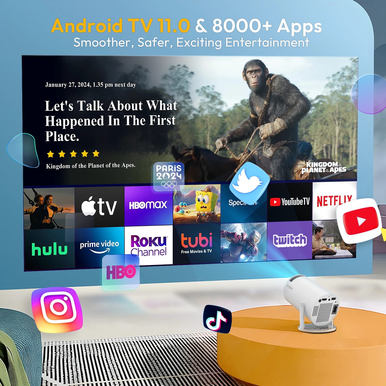 XGODY 4K Portable 10000LM Projector 1080P HD LED Mini WiFi Video Home Theater Cinema HDMI Office