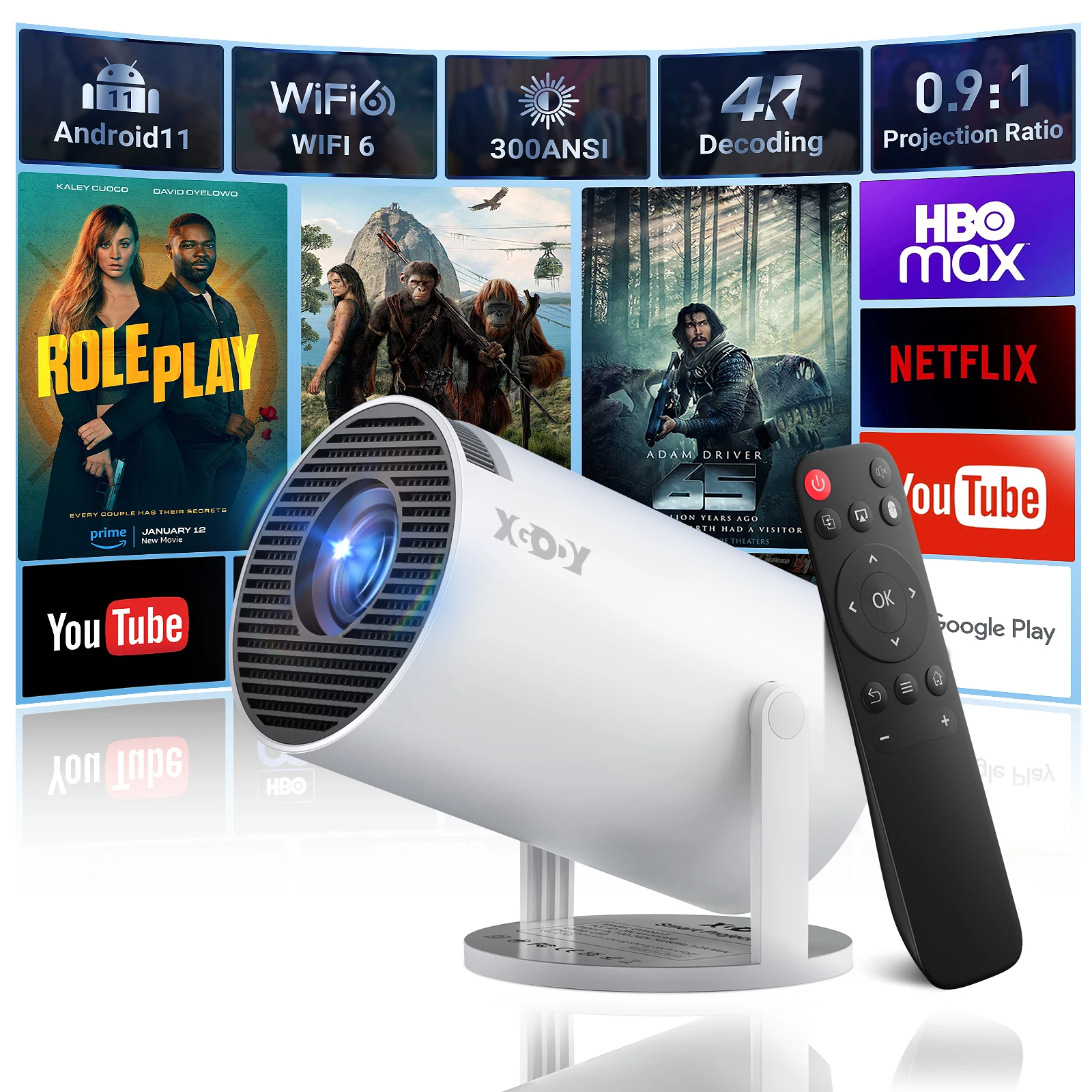 XGODY 4K Portable 10000LM Projector 1080P HD LED Mini WiFi Video Home Theater Cinema HDMI Office