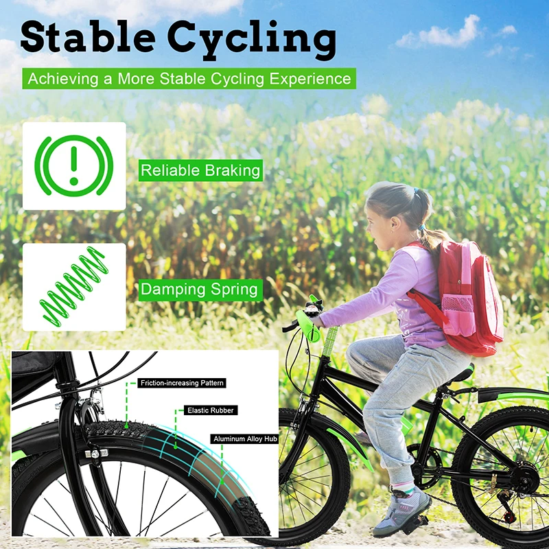 Child 7 Speed Bicycle 20″ High Carbon Steel Kids Bike w/ Double Disc Brake Children High-Quality City Bike
