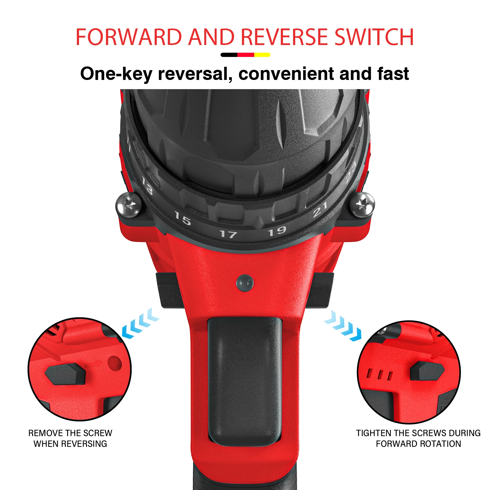 DayPlus 21V Cordless Power Drill, 3/8″ Handheld Screwdriver Drill Set with 25+1 Torque Setting,1.5AH Li-ion Battery&Fast Charger