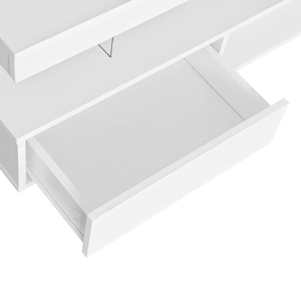 Led Coffee Table with 2 Drawer Storage High Gloss Open Storage Space Centre Table with 16-Color Led Lights,End Table for Home