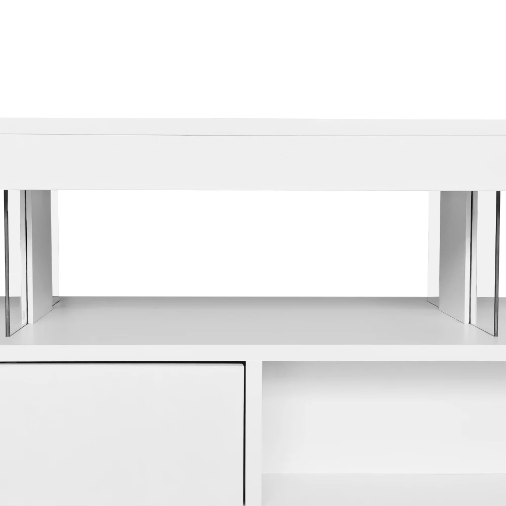 Led Coffee Table with 2 Drawer Storage High Gloss Open Storage Space Centre Table with 16-Color Led Lights,End Table for Home