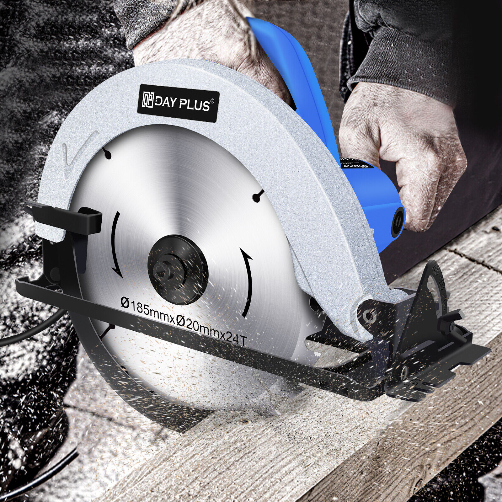 DayPlus Circular Saw, 1500W 5000RPM Electric Power Circular Saw with Laser Guide,0 to 45° Bevel Angle, 180mm Saw Blade,55mm