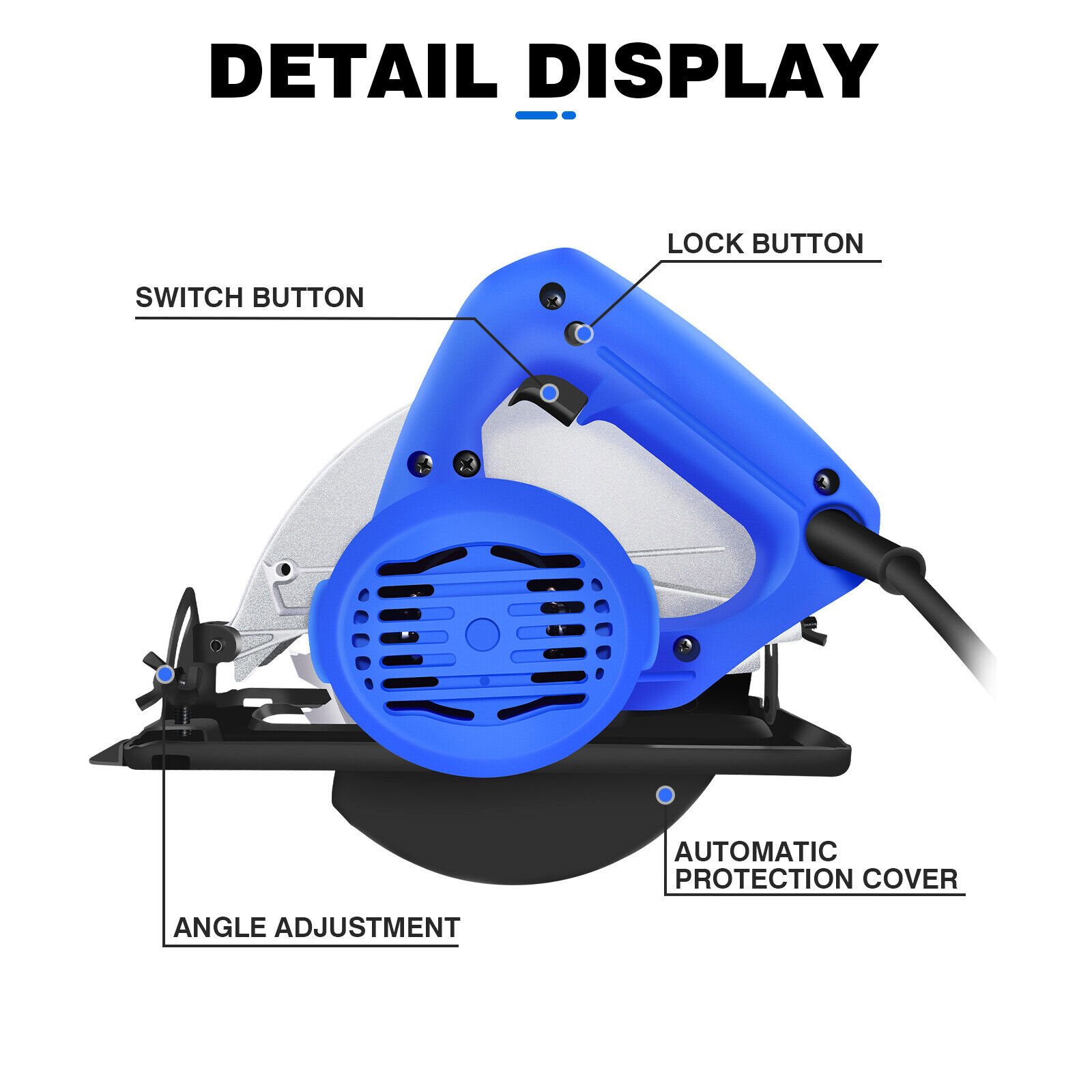 DayPlus Circular Saw, 1500W 5000RPM Electric Power Circular Saw with Laser Guide,0 to 45° Bevel Angle, 180mm Saw Blade,55mm