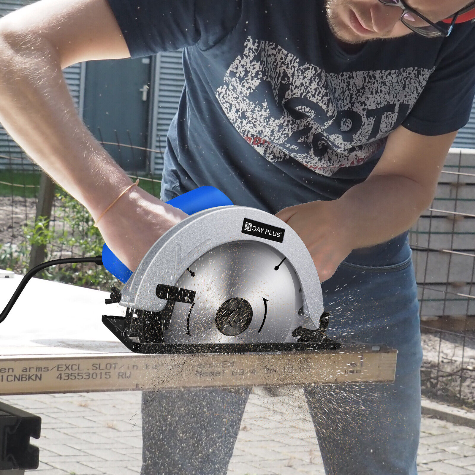 DayPlus Circular Saw, 1500W 5000RPM Electric Power Circular Saw with Laser Guide,0 to 45° Bevel Angle, 180mm Saw Blade,55mm