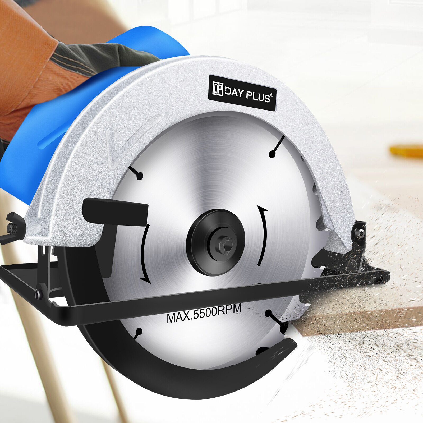 DayPlus Circular Saw, 1500W 5000RPM Electric Power Circular Saw with Laser Guide,0 to 45° Bevel Angle, 180mm Saw Blade,55mm