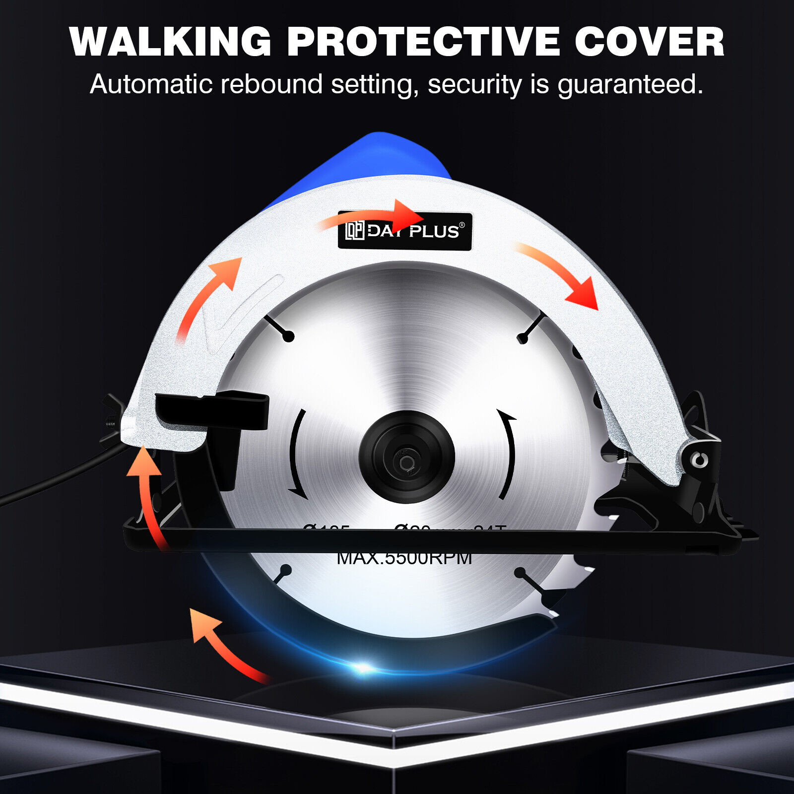 DayPlus Circular Saw, 1500W 5000RPM Electric Power Circular Saw with Laser Guide,0 to 45° Bevel Angle, 180mm Saw Blade,55mm