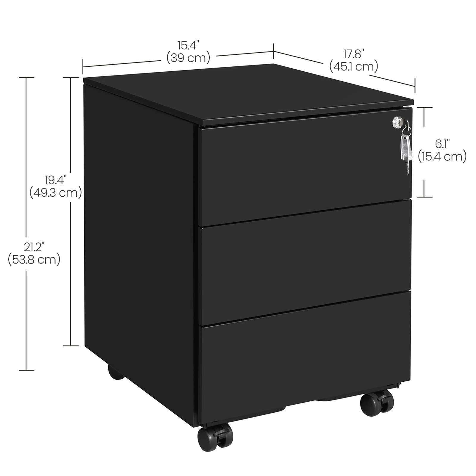 SONGMICS Mobile File Cabinet, Lockable, with 3 Drawers, Hold Documents, Stationery, Pre-Assembled, for Office, Home Office