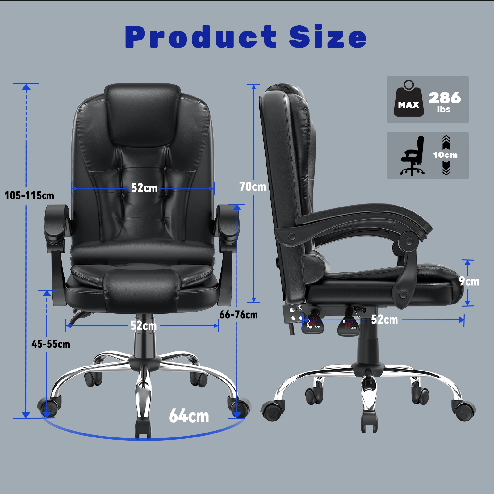 Ergonomic Office Chair Desk Chair with High Backrest and Height Adjustable PU Leather Swivel Chair Deck Chair for Office Home