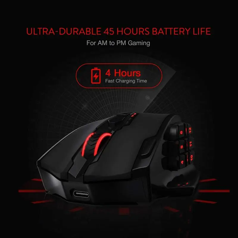 Redragon M913 Gaming 16000 DPI Wired 2.4Ghz Wireless RGB Optical Gamer Mice 16 Programmable Buttons, Black/White Mouse