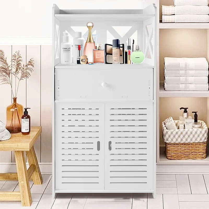 Bathroom Storage Cabinet 3 Tier Cabinet Organizer with Door Bathroom Furniture Free-standing Bathroom Storage Unit